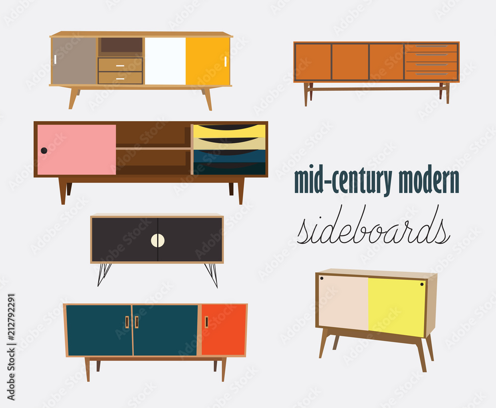sideboards vector set mid century modern for interior designers, card, website,leaflet, retail. colorful and bright colors. sideboards vector set mid century modern for interior designers, card, website,leaflet, retail. colorful and bright colors.