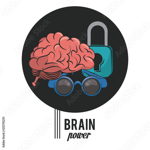 Brain power with padlock and glasses vector illustration graphic design