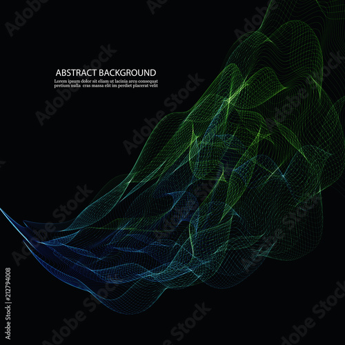 Vector Abstract shiny color blue and green wave design element on dark background.