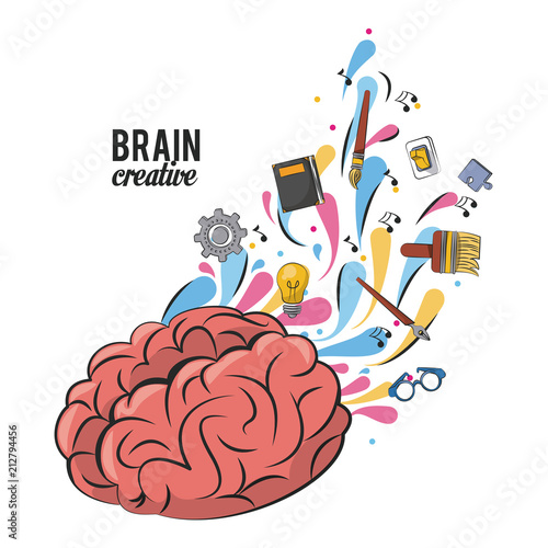 Creative brain with school supplies vector illustration graphic design