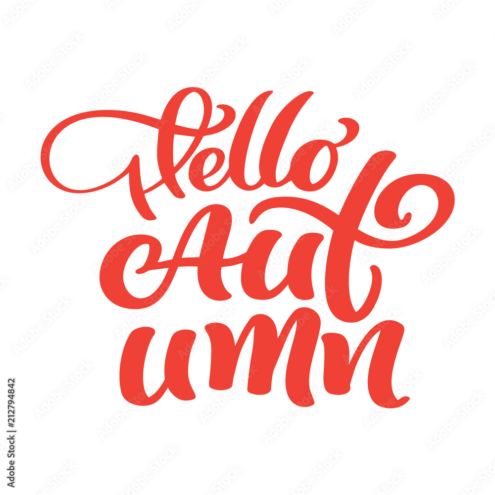 Hello autumn hand lettering phrase on orange Vector Illustration t-shirt or postcard print design, vector calligraphy text design templates, Isolated on white background