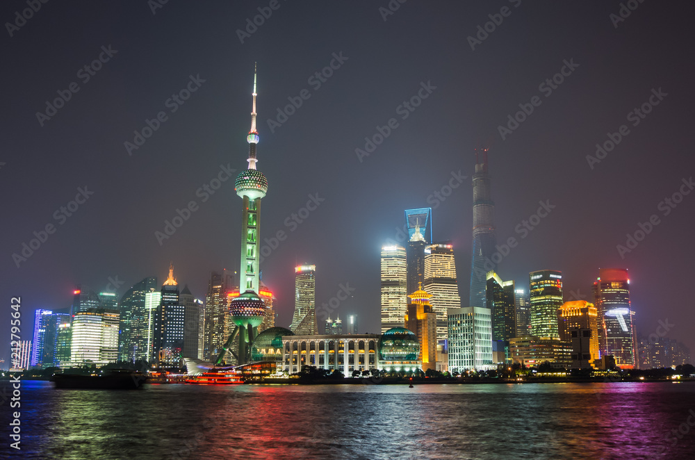 Shanghai skyline at night, from Huangpu Park
