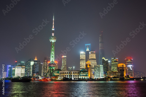 Shanghai skyline at night  from Huangpu Park