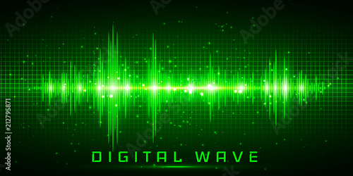 Digital wave, Sound waves oscillating glow light, Abstract technology background - Vector