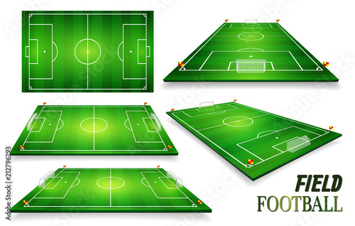 Football field, soccer field set. Perspective vector illustration. EPS 10. Room for copy