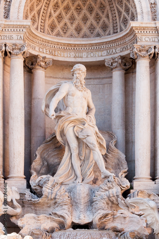 Neptune statue, detail of Trevi fountain in Rome