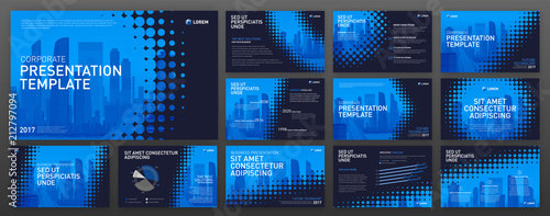 Business powerpoint presentation templates set. Use for keynote presentation background, brochure design, website slider, corporate report, company profile.