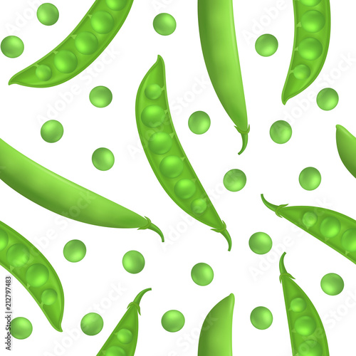 Realistic Detailed 3d Green Peas Seamless Pattern Background. Vector