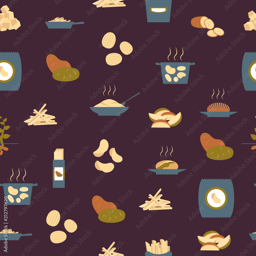 Cartoon Potato Seamless Pattern Background. Vector Cartoon Potato Seamless Pattern Background. Vector
