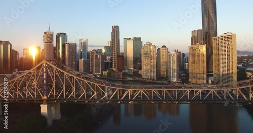 Aerial Drone Shot of Brisbane Bridge and Dowtown at Sunrise  photo