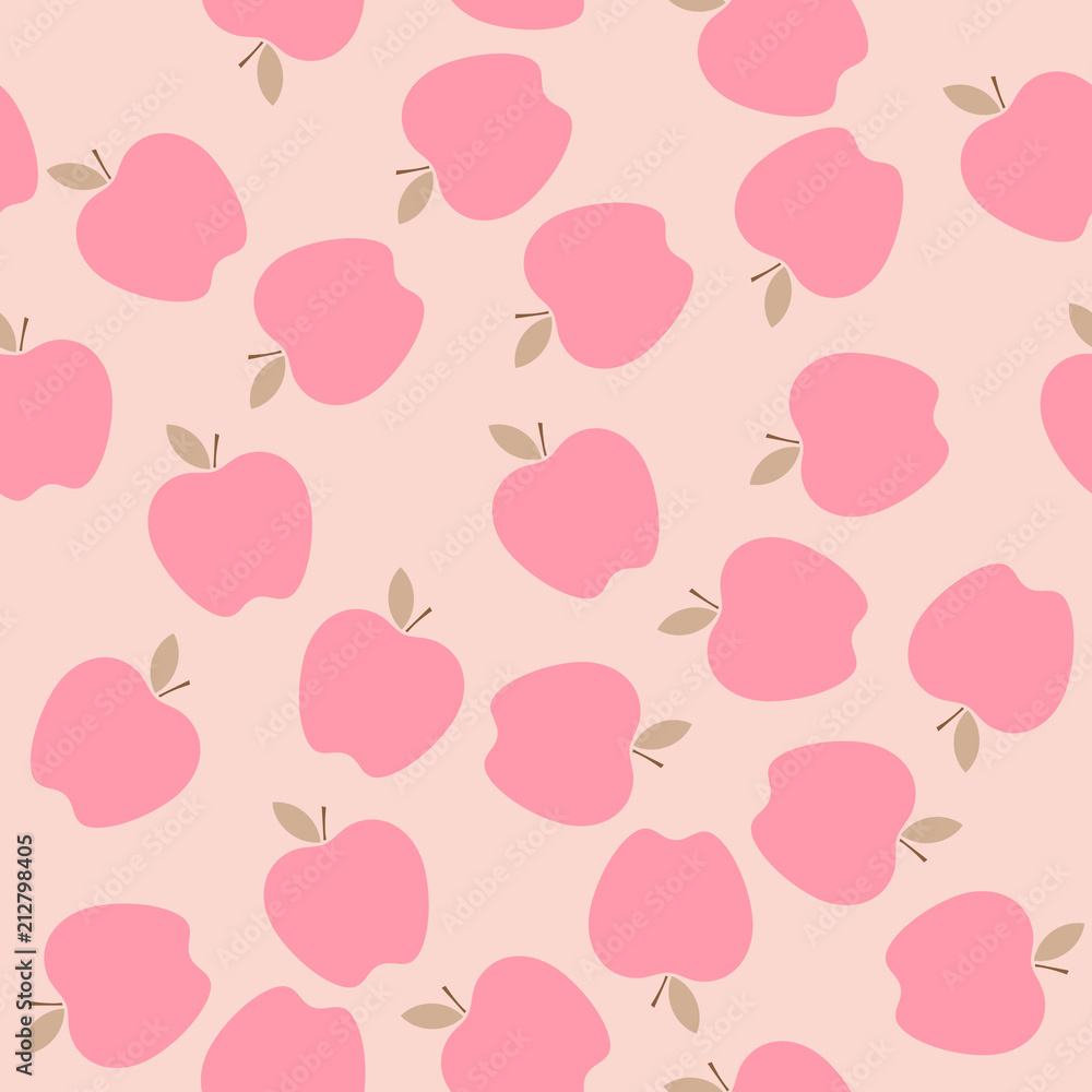 Pink Apples Seamless Vector Pattern Tile. Repeating Print. Perfect for Back to School or Apple Picking or Food Packaging. Pink Apples Randomly Arranged on Blush Pink Background. Pattern Swatch is Incl