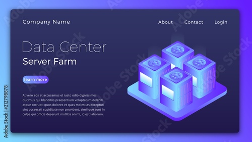 Data center. Datacenter server farm isometric concept. Modern data center hero image design
