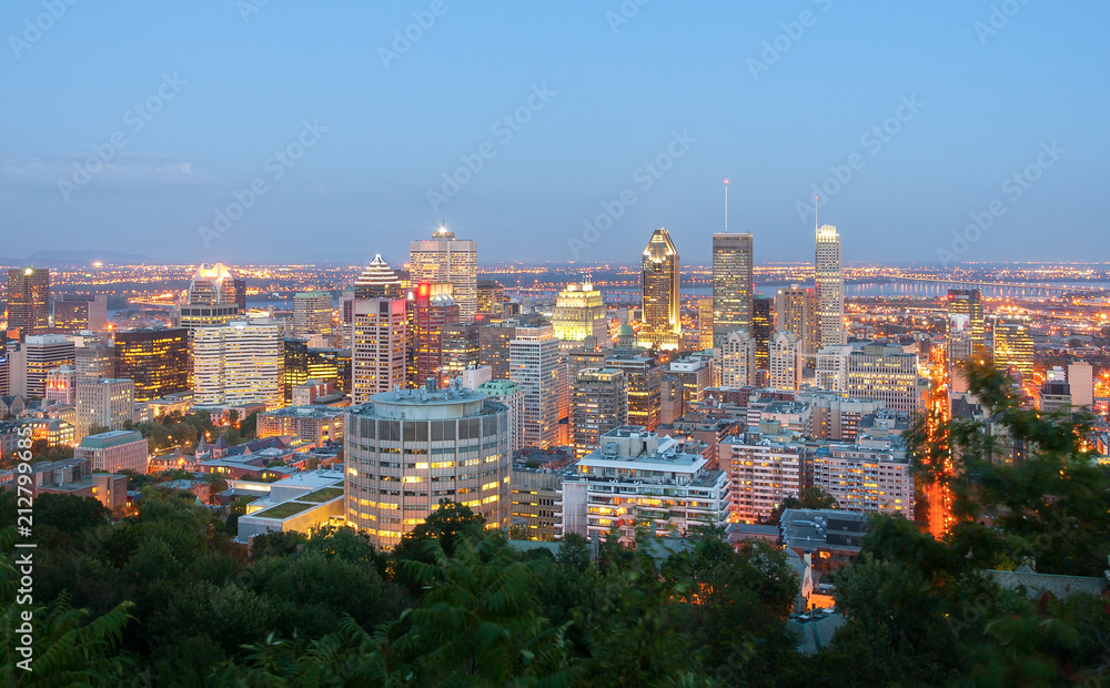 Beautiful view of Montreal after sunset, in quebec Canada