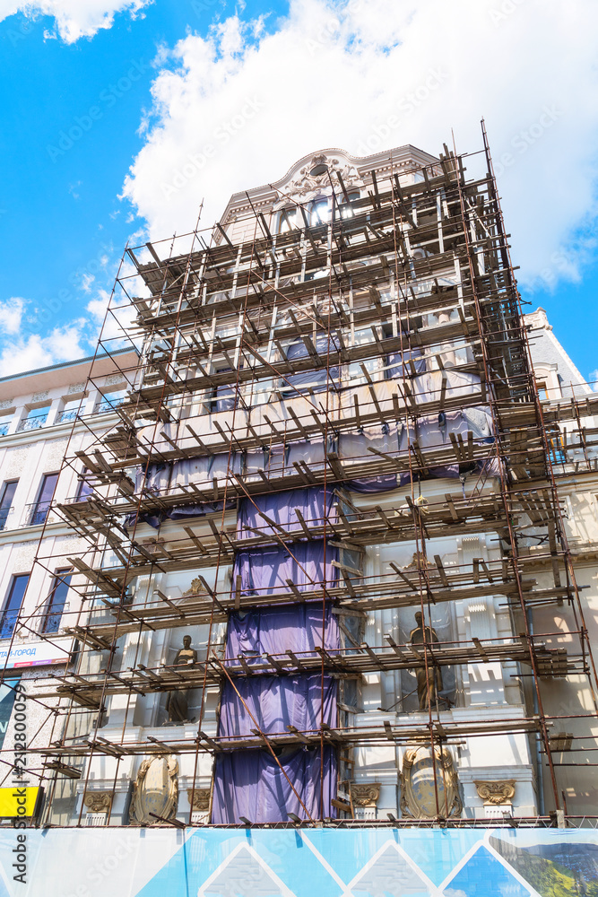 Scaffolding on the facade of beautiful building