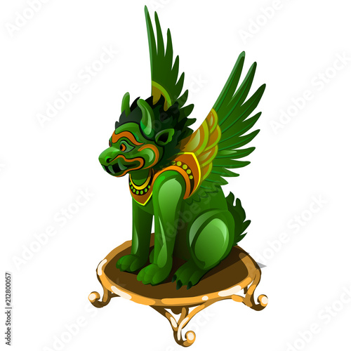 Griffin figurine made of jade isolated on white background. Statuette of a mythological monster made of nephrite in the Oriental style. Vector illustration.