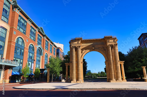Arch Park in McFerson Commons in the Arena District of downtown Columbus, Ohio is a popular urban destination for sports and entertainment. photo