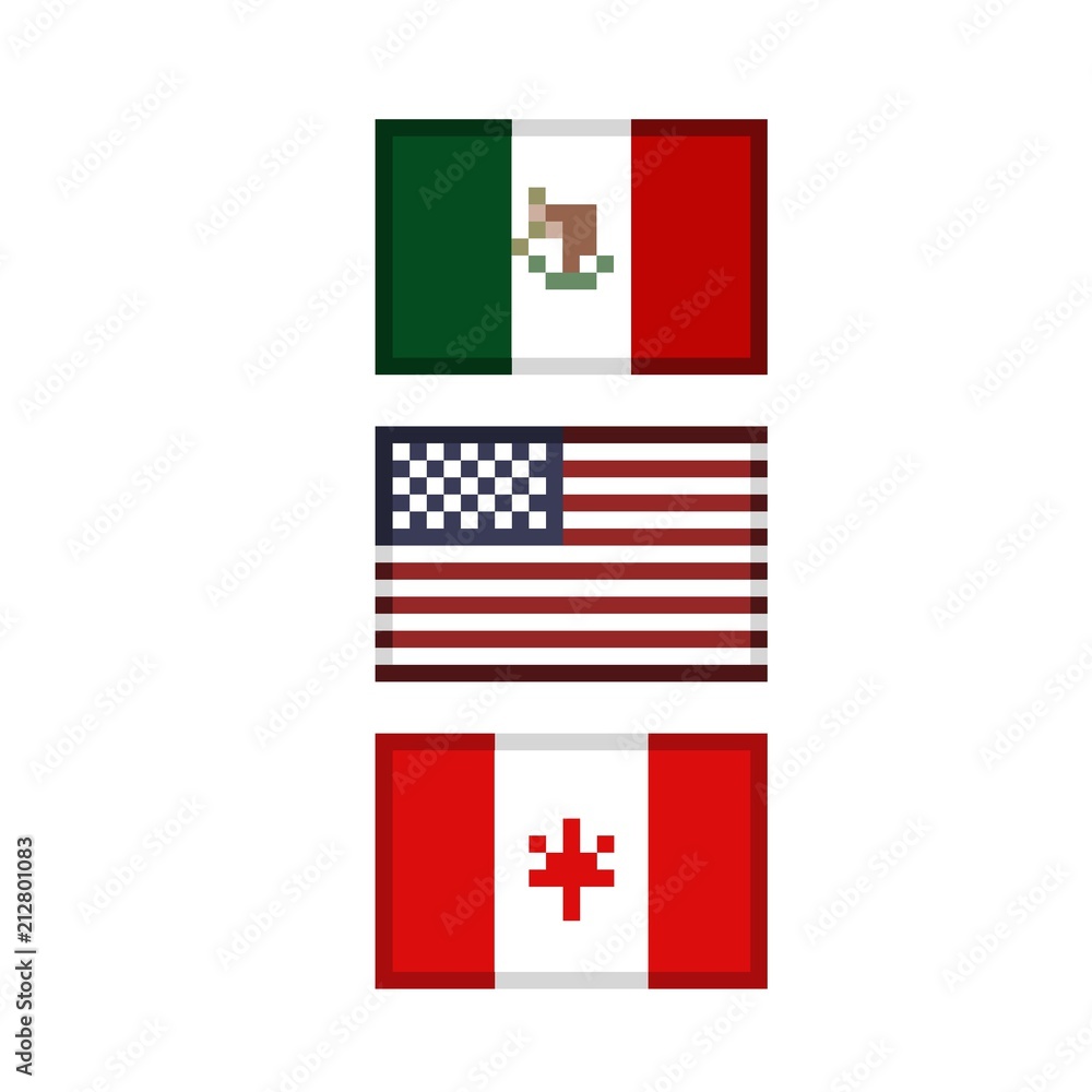 Pixel art concept for USA, Mexico and Canada Stock Illustration Adobe