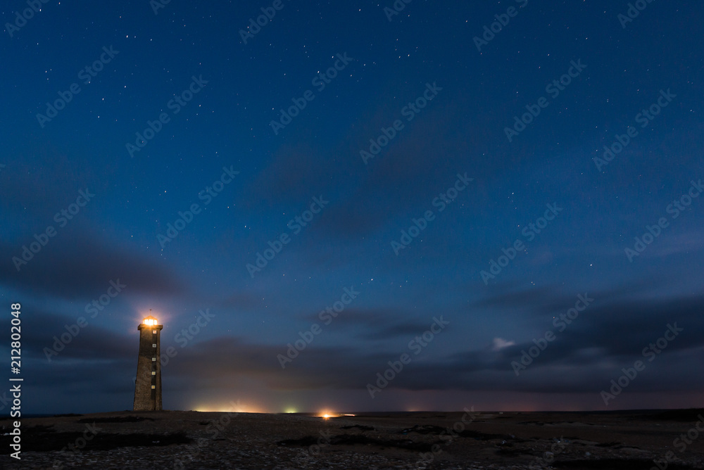 San Roman Lighthouse at night with stars in Venezuela