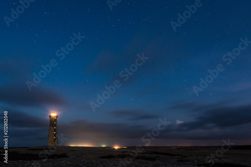 San Roman Lighthouse at night with stars in Venezuela