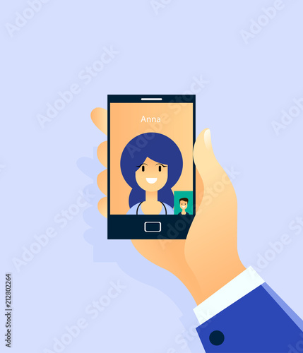 Social communication with woman. Online chat. Vector illustration design.