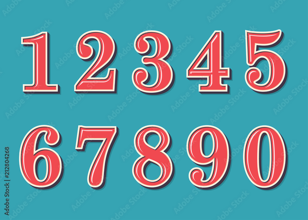 Numbers retro vintage style. Vector illustration
