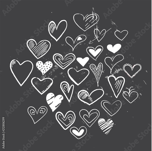 vector hearts collection doodle set. web site elements. children doodling. hand free sketch. hand drawn love symbol. chalk board pen. 
