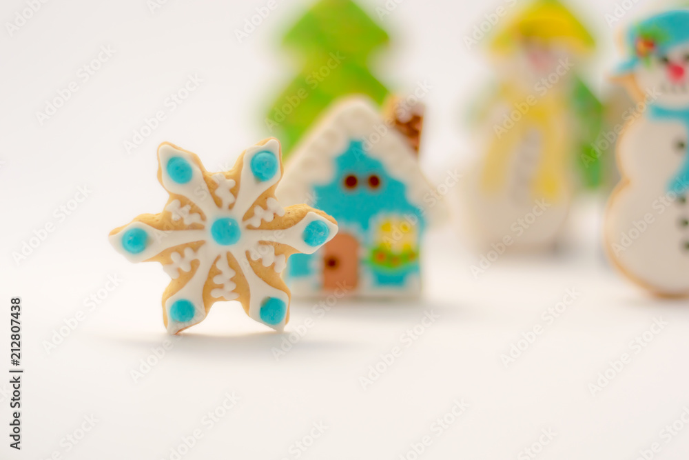 Christmas gingerbread cookies on white background Christmas gingerbread cookies on white background