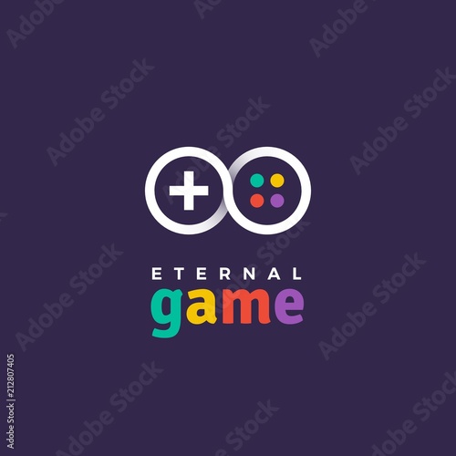 Outline gradient vector logo of gamepad. Design logotype template for game company or service