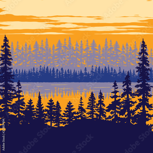 Vintage Nature Poster - Trees on Lake