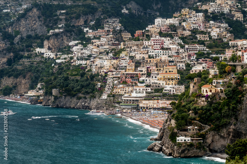 Fototapeta Naklejka Na Ścianę i Meble -  Beautiful aerial view of Positano, Amalfi cost, Campania, Italy