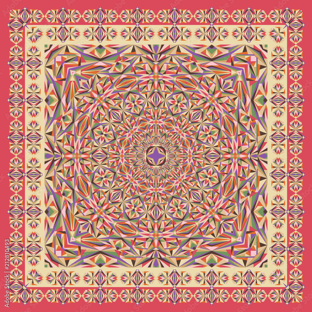 Abstract unique geometric shawl, scarf, neckerchief pattern. Vector ornamental background for textile, surface, decor design. Abstract unique geometric shawl, scarf, neckerchief pattern. Vector ornamental background for textile, surface, decor design.