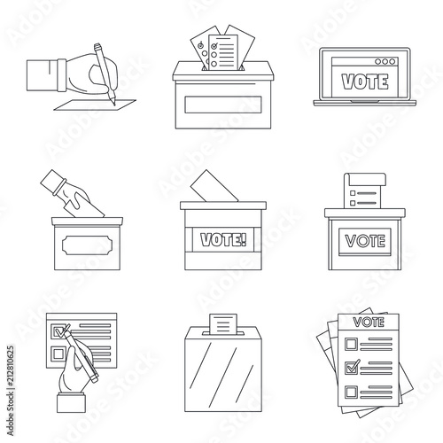Ballot voting box vote polling icons set. Outline illustration of 9 ballot voting box vote polling vector icons for web