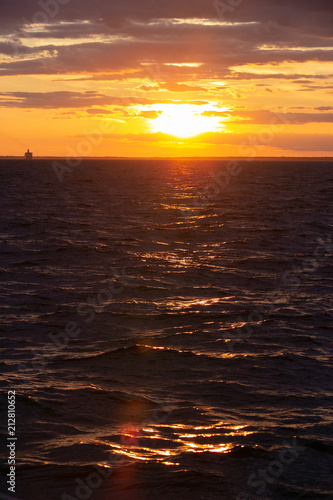 Warm and colourful sunset at sea