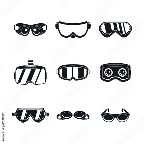 Goggles ski glass mask icons set. Simple illustration of 9 goggles ski glass mask vector icons for web