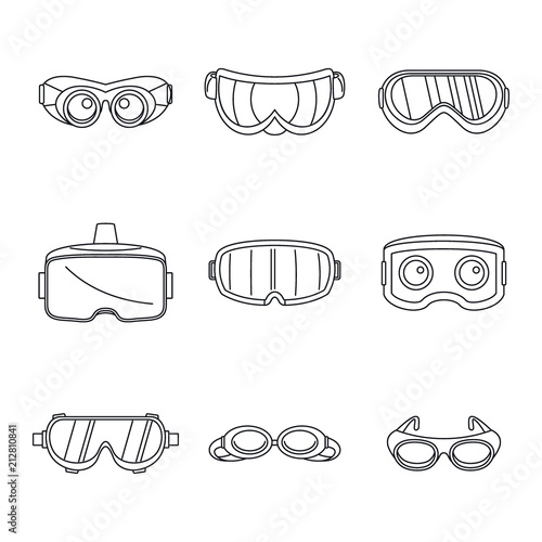Goggles ski glass mask icons set. Simple illustration of 9 goggles ski glass mask vector icons for web