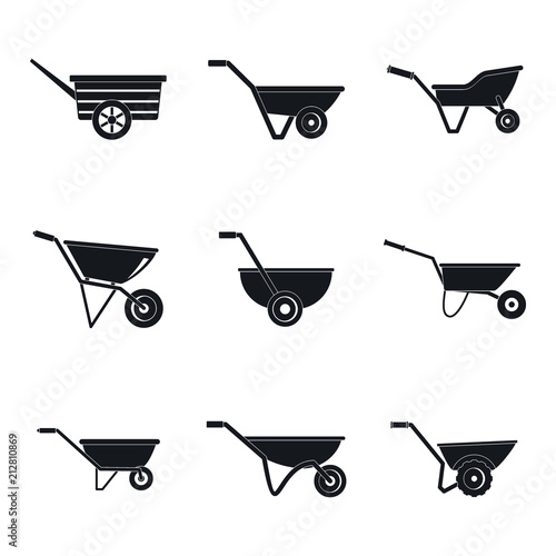 Wheelbarrow garden plant yard icons set. Simple illustration of 9 wheelbarrow garden plant yard vector icons for web