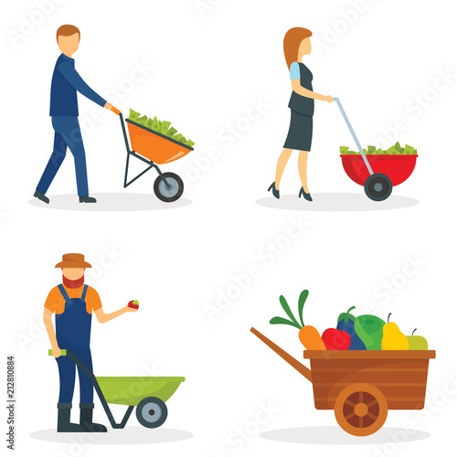 Wheelbarrow garden plant yard banner concept set. Flat illustration of 4 Wheelbarrow garden plant yard vector banner horizontal concepts for web.