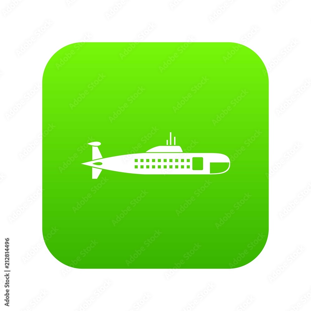 Military submarine icon digital green for any design isolated on white vector illustration Military submarine icon digital green for any design isolated on white vector illustration
