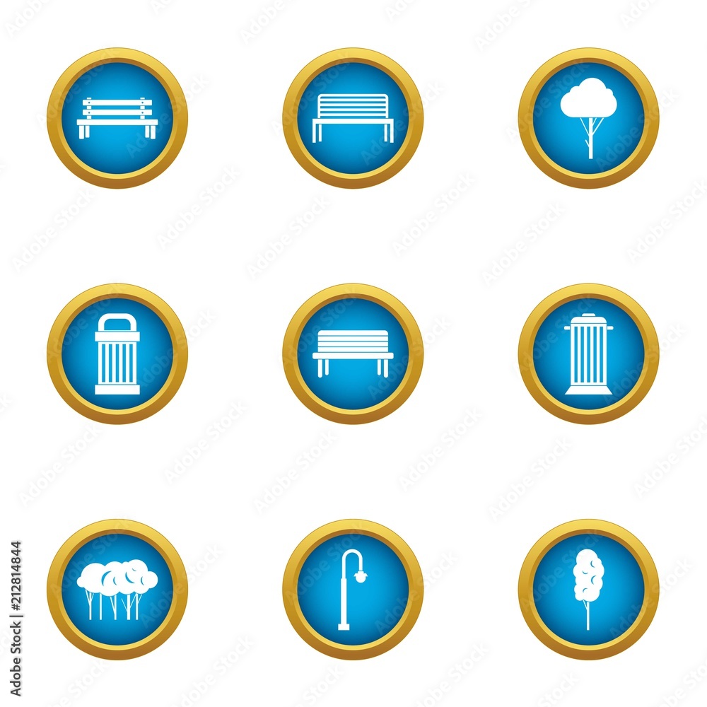 Bench party icons set. Flat set of 9 bench party vector icons for web isolated on white background