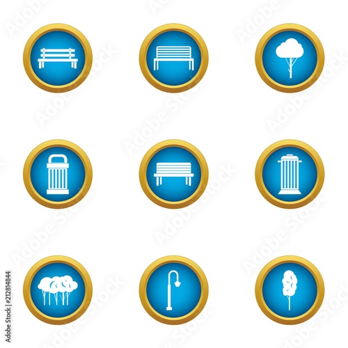 Bench party icons set. Flat set of 9 bench party vector icons for web isolated on white background