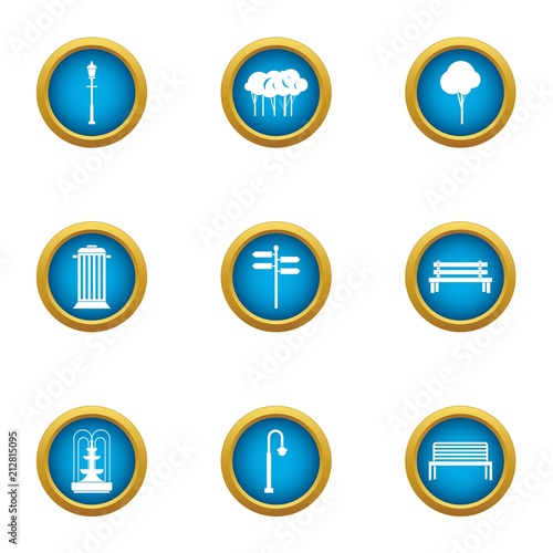 Park bench icons set. Flat set of 9 park bench vector icons for web isolated on white background
