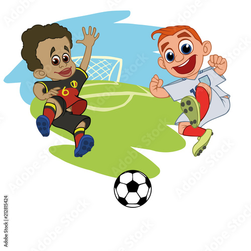 Cartoons Soccer players play the ball at the stadium. Vector illustration © Александр Кузьмин