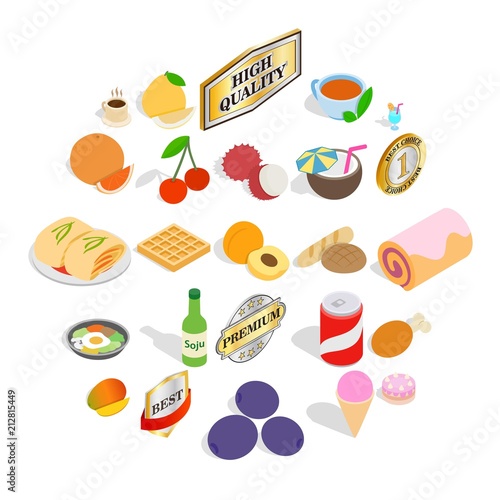 Drinks icons set. Isometric set of 25 drinks vector icons for web isolated on white background