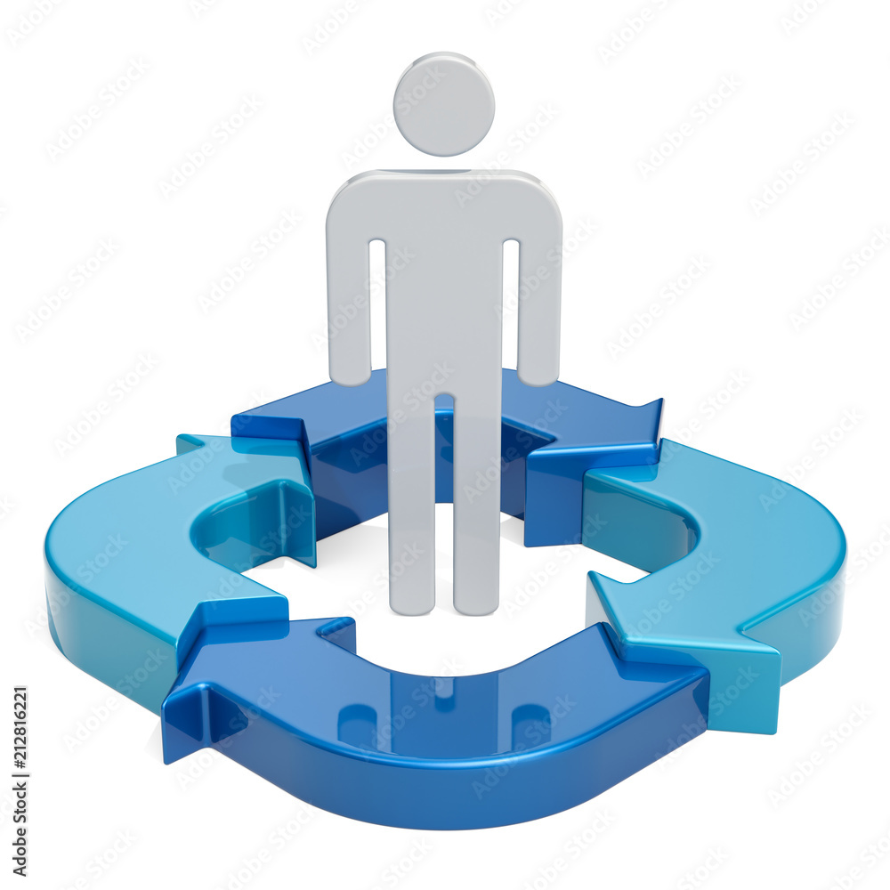 Figure people with blue arrows, business concept. 3D rendering Figure people with blue arrows, business concept. 3D rendering