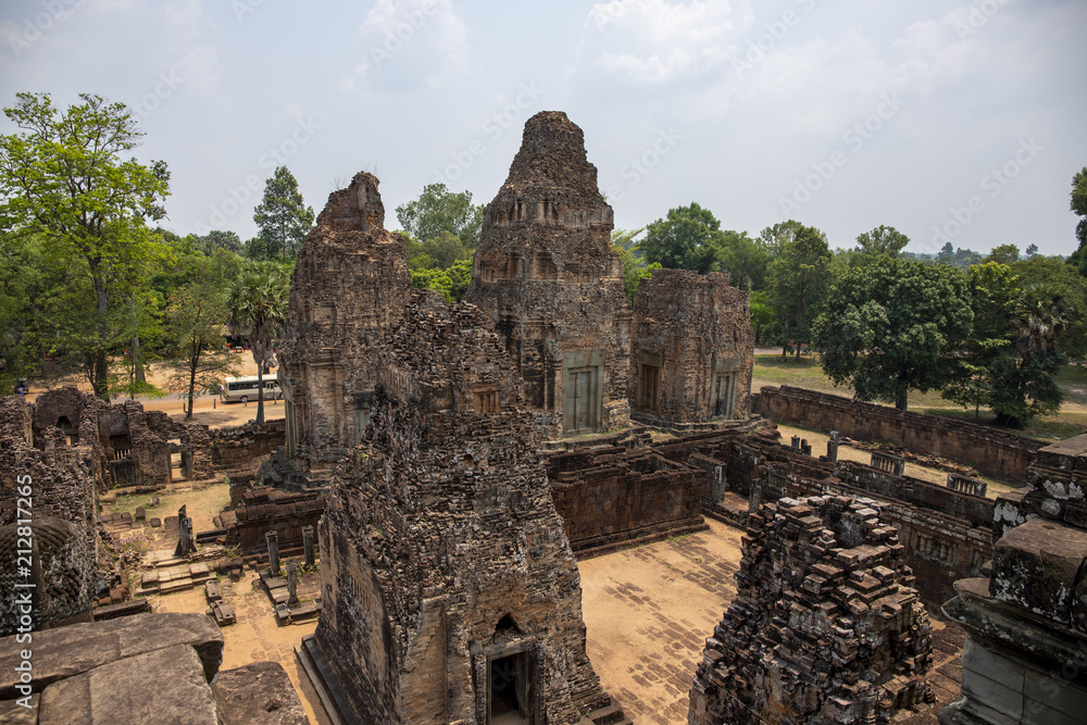 Landscape with ancient temple in Angkor Wat complex, Cambodia. Pre Rup temple view from above.