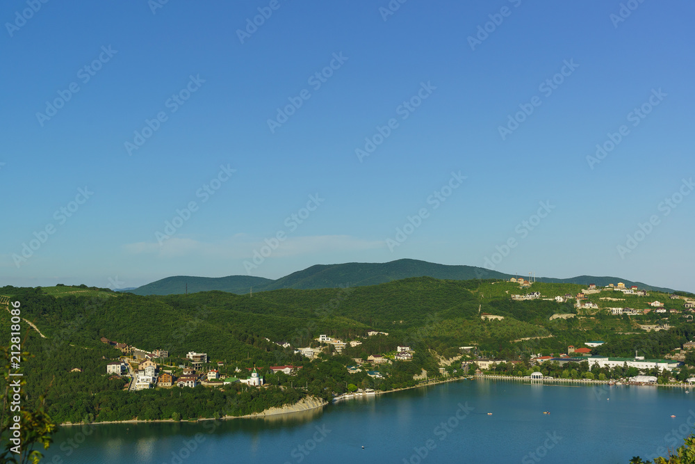 Top view of the slopes of the Caucasus mountains around the picturesque lake Abrau