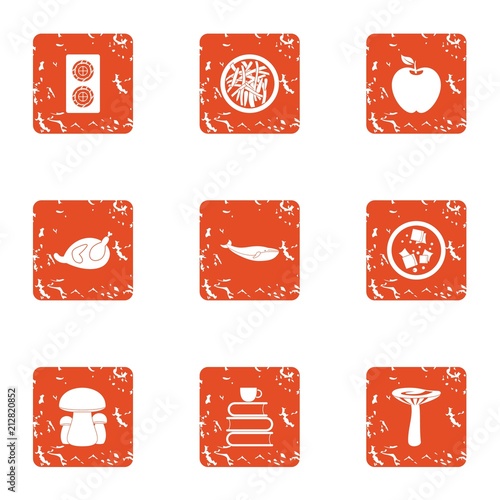 Mushroom picker icons set. Grunge set of 9 mushroom picker vector icons for web isolated on white background