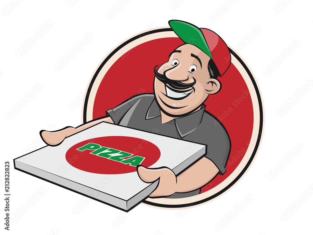 pizza delivery guy stock logo Stock Vector