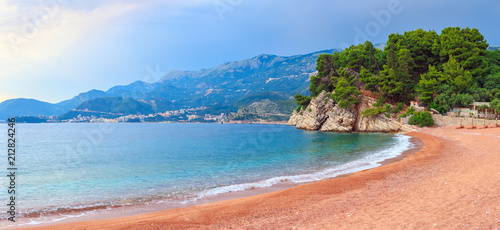 Fototapeta Naklejka Na Ścianę i Meble -  Awesome tropical beach on Adriatic sea coastline in Montenegro, gorgeous summer seascape and nature landscape