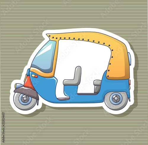 Tuk tuk sticker icon. Cartoon of tuk tuk sticker vector icon for web design isolated on white background
